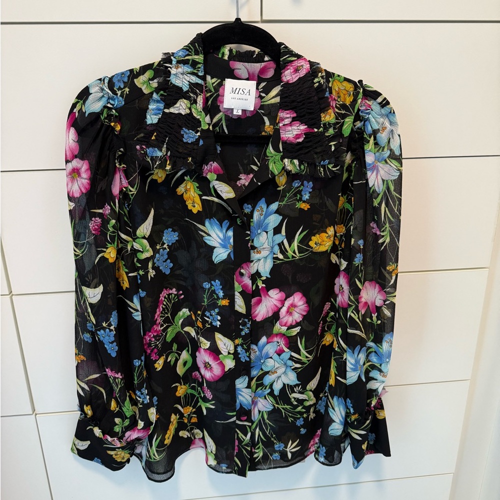 Misa Los Angeles Floral Blouse - Black, Pink, Blue, Green
